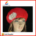 lingshang angora high quality knitted fashion winter girl crochet flower hats